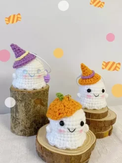 Poupées fantômes tricotées à la main pour Halloween ensemble 3 pièces joli sac à dos breloque cadeau