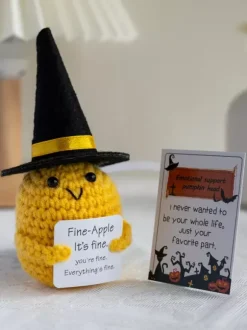 Poupée tête de citrouille tricotée à la main pour Halloween décoration de table avec chapeau amovible et carte-cadeau Amigurumi