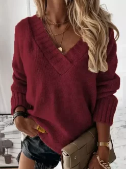 Pull à Col V avec Manches Longues Unicolore