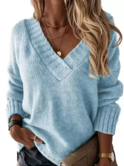 Pull à Col V avec Manches Longues Unicolore