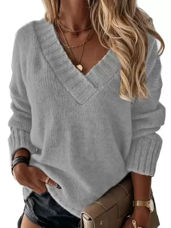 Pull à Col V avec Manches Longues Unicolore