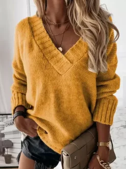Pull à Col V avec Manches Longues Unicolore