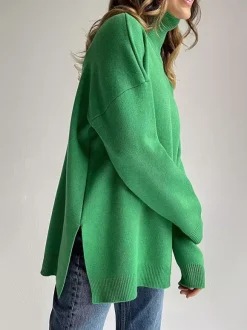Pull col roulé oversize avec fentes latérales pour femme 2026
