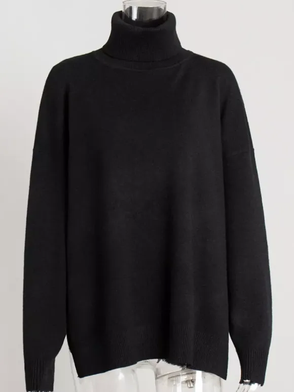 Pull col roulé oversize avec fentes latérales pour femme 2026