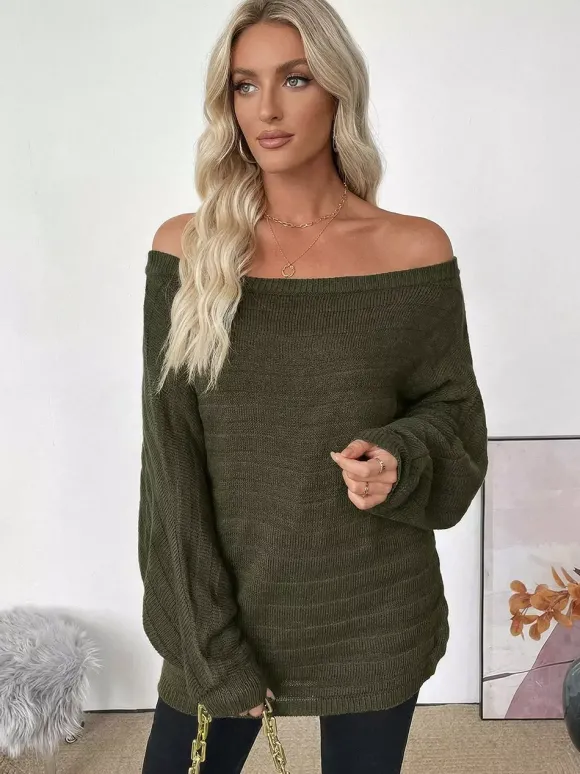 Pull en maille à manches longues et épaules dénudées coupe ample pour femme (collection 2026)