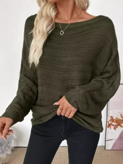 Pull en maille à manches longues et épaules dénudées coupe ample pour femme (collection 2026)