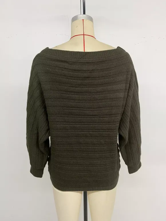 Pull en maille à manches longues et épaules dénudées coupe ample pour femme (collection 2026)