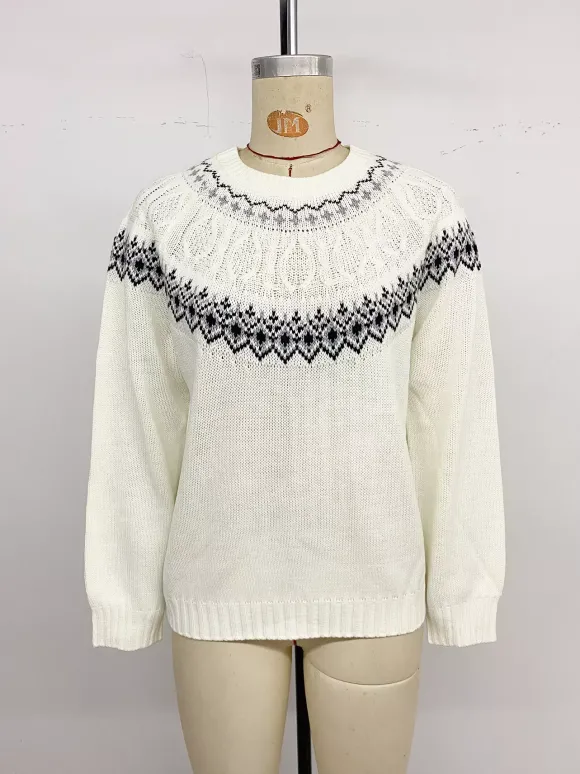 Pull en maille Fair Isle à col montant et manches longues pour femme 2026