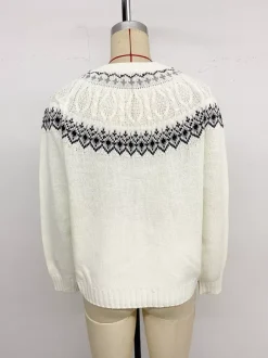 Pull en maille Fair Isle à col montant et manches longues pour femme 2026