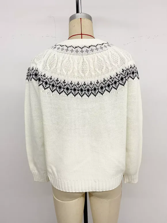 Pull en maille Fair Isle à col montant et manches longues pour femme 2026