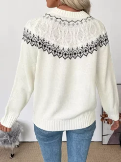 Pull en maille Fair Isle à col montant et manches longues pour femme 2026