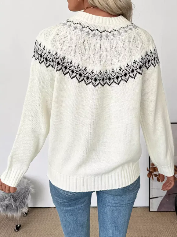 Pull en maille Fair Isle à col montant et manches longues pour femme 2026