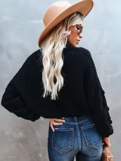 Pull en tricot uni à manches bouffantes pour femme (2026)
