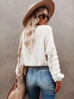 Pull en tricot uni à manches bouffantes pour femme (2026)