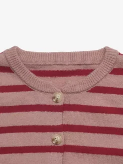 Pull femme à boutons rouges et rayures col rond manches longues