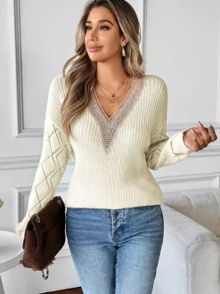 Pull élégant à manches longues et col en V pour femme (2026)