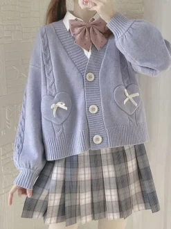 Pull Lolita Cardigan Rose Noeuds Polyester Manches Longues Printemps Lolita Outwears