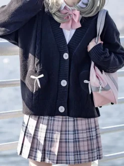 Pull Lolita Cardigan Rose Noeuds Polyester Manches Longues Printemps Lolita Outwears