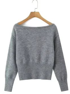 Pull asymétrique à taille côtelée et manches lanternes pour femme (2026)