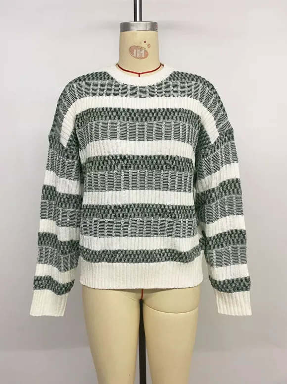 Pull À Col Bijou Bicolore Vert Femme Manches Longues Superposés En Acrylique