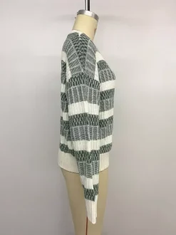 Pull À Col Bijou Bicolore Vert Femme Manches Longues Superposés En Acrylique