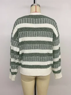 Pull À Col Bijou Bicolore Vert Femme Manches Longues Superposés En Acrylique