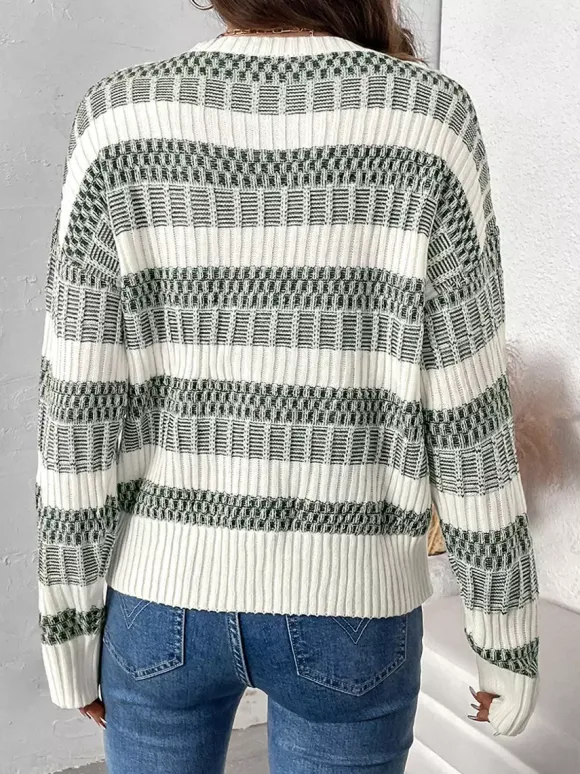 Pull À Col Bijou Bicolore Vert Femme Manches Longues Superposés En Acrylique