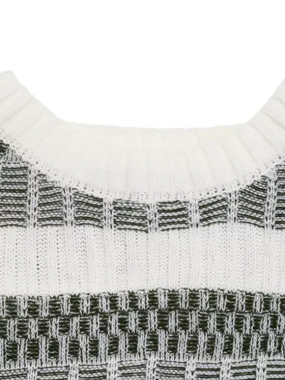 Pull À Col Bijou Bicolore Vert Femme Manches Longues Superposés En Acrylique