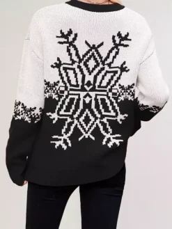 Pull de Noël à imprimé flocons de neige rouge et blanc en maille pour femme 2026