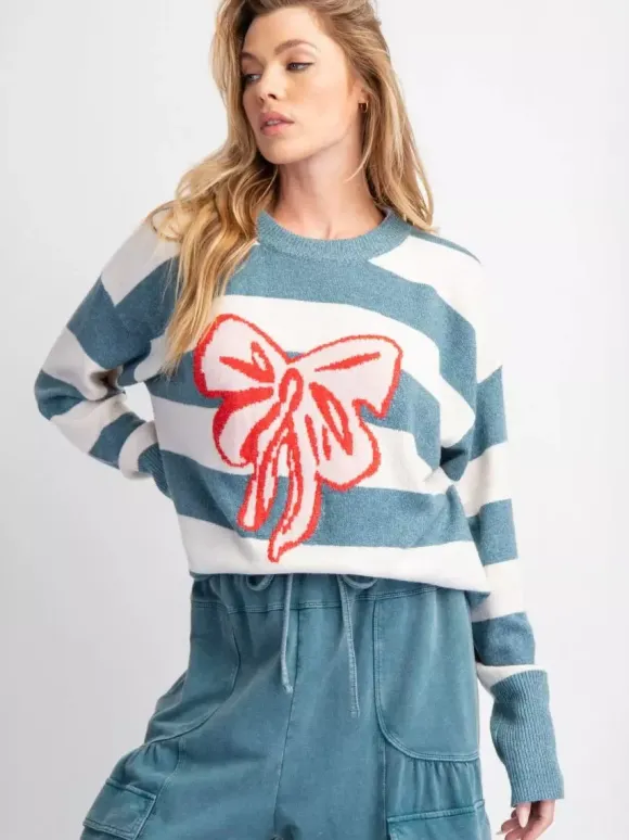 Pull oversize en maille à rayures et n艙ud papillon pour femme 2026