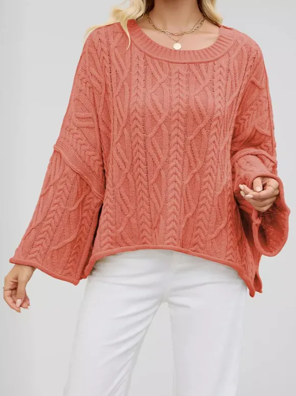Pull oversize à torsades et épaules tombantes pour femme 2026