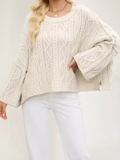 Pull oversize à torsades et épaules tombantes pour femme 2026