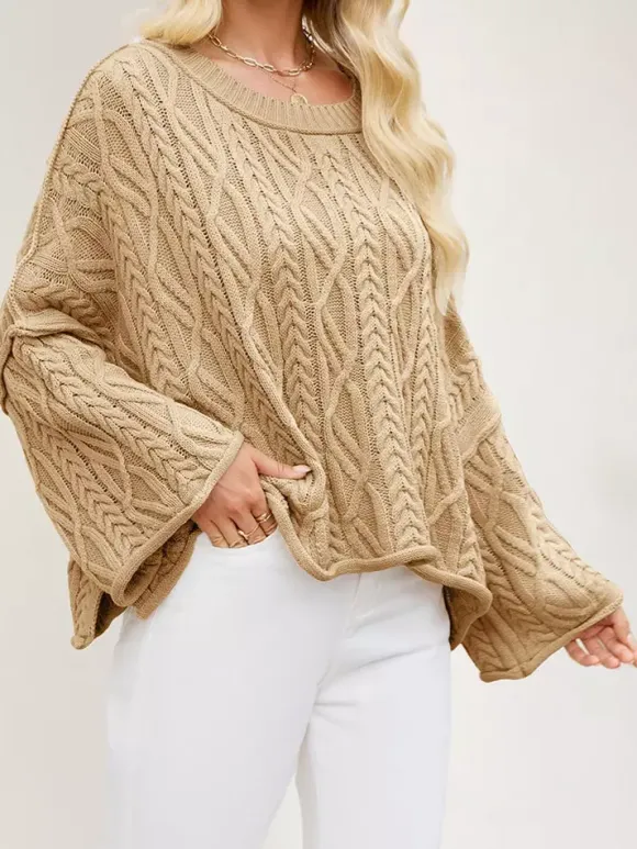 Pull oversize à torsades et épaules tombantes pour femme 2026