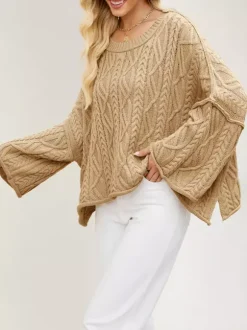 Pull oversize à torsades et épaules tombantes pour femme 2026