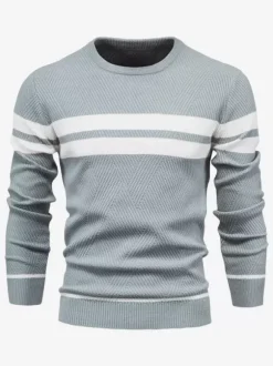 Pulls Homme Cardigan Maille Col Rond Rayures Hiver Noir Bleu