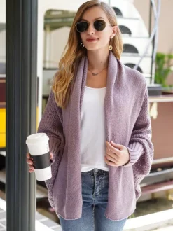 Pulls Cardigans Acrylique Marine Foncé Manches Longues