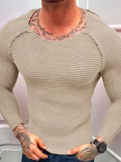 Pulls Homme Cardigan Maille Col Rond Printemps Abricot
