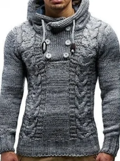 Pulls Homme Pull Homme Tricot Capuche Hiver kaki Gris