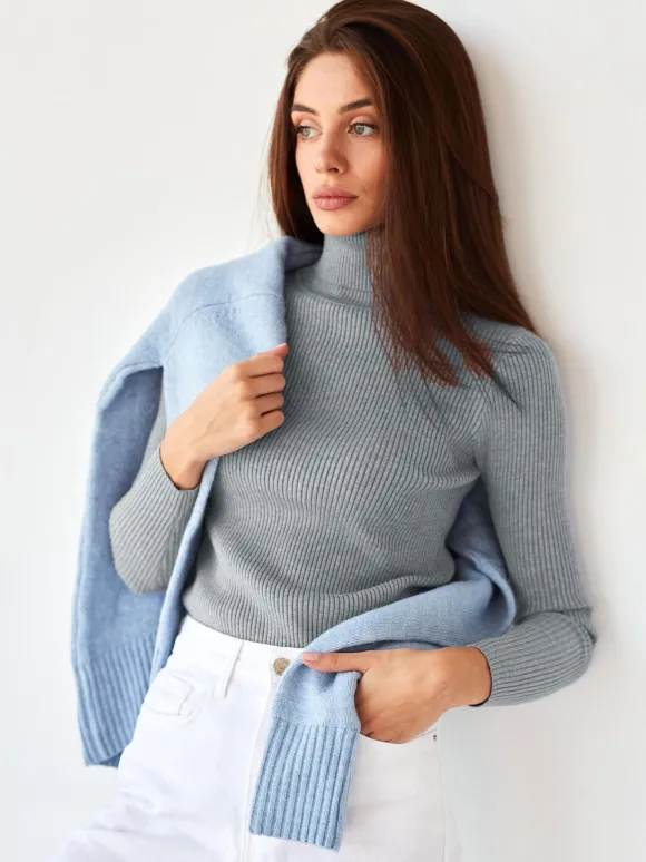 Pulls Pour Femme Kaki Col Montant Manches Longues Acrylique Chandail