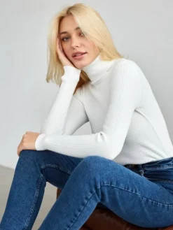 Pulls Pour Femme Kaki Col Montant Manches Longues Acrylique Chandail