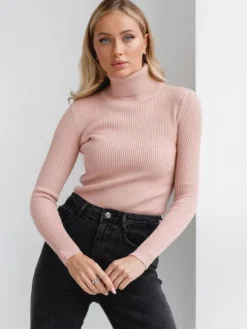 Pulls Pour Femme Kaki Col Montant Manches Longues Acrylique Chandail