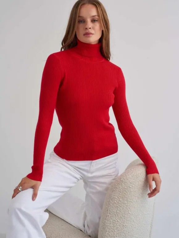 Pulls Pour Femme Kaki Col Montant Manches Longues Acrylique Chandail