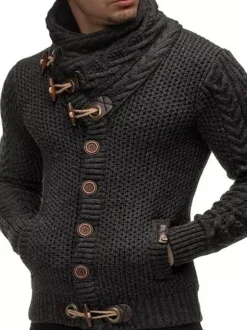 Pulls pour hommes Pulls pour hommes Col haut Hiver Gris Foncé Blanc