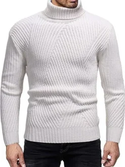 Pulls pour hommes Pulls pour hommes Col montant Hiver Gris Blanc