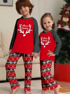 Pyjama familial assorti col rond manches longues pyjama de noël pour enfants et adultes