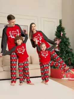 Pyjama familial assorti col rond manches longues pyjama de noël pour enfants et adultes