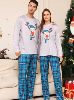 Pyjama Familial Noël Ensemble Manches Longues Enfants Adultes