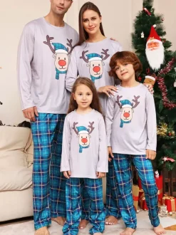 Pyjama Familial Noël Ensemble Manches Longues Enfants Adultes