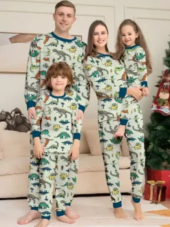 Pyjama imprimé animal col rond manches longues poignets ensemble 2 pièces