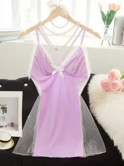 Pyjama noir transparent à volants chic pour nuit de sommeil nuisettes chemises